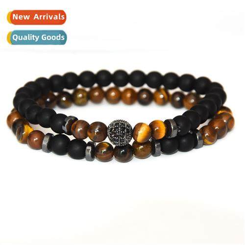 New 6mm Frosted Agate Micro-set Copper Bracelet Cubic Zirc S