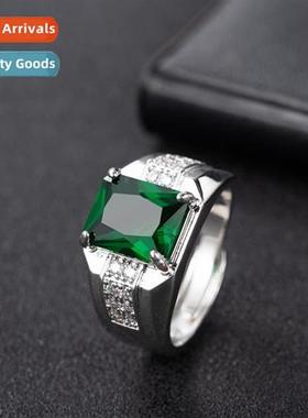 Emerald zircia mens ring      sapphire wh diamd green crysta
