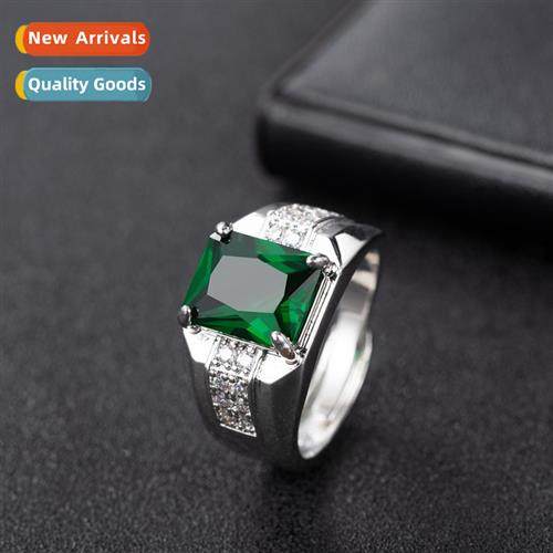 Emerald zircia mens ring      sapphire wh diamd green crysta