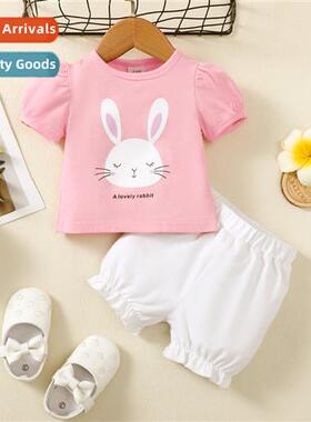 Girls spring  autumn  2023 new n rabb print short-sleeved to