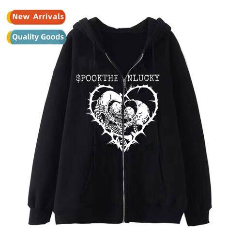 Dark wind hip-hop gothic Harajuku Y2k skelet zipper hoodie m