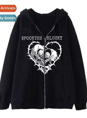 Dark wind hip-hop gothic Harajuku Y2k skelet zipper hoodie m