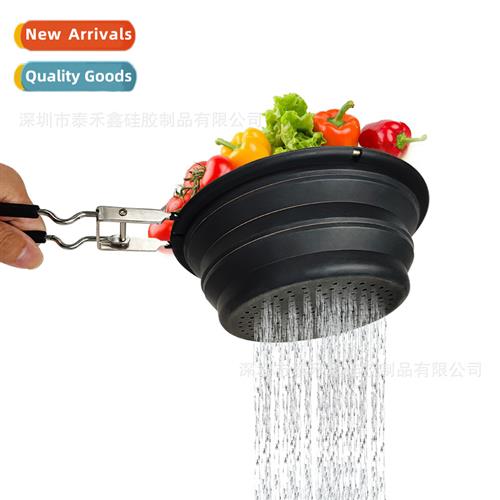 Folding hle draining basket stainless steel household silice