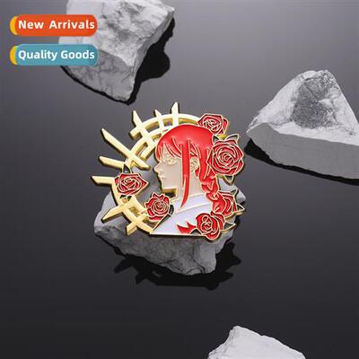 Japanese new carto rose girl metal brooch anime secdary yuan