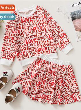 Girls spring  fall  2021 new n LOVE Valentines Day printed l