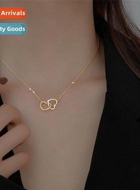 Double heart necklace light luxury niche  necklace female co