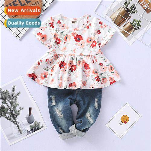 Girls spring  fall  2021 new n short-sleeved floral print to