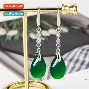 green agate diamd style female earrings Ethnic teardrop