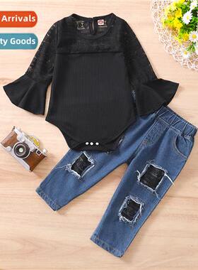 Girls Spring  Autumn 2022 new n solid color flare sleeve top