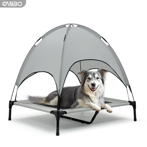 现货夏季遮阳户外中大型犬床高承重顶棚高架狗床帐篷宠物行军床