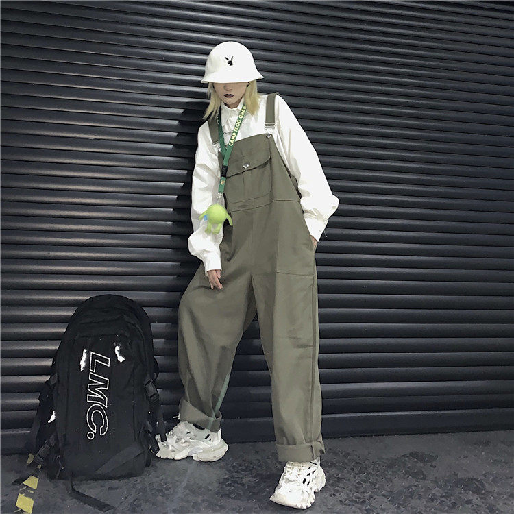 背带裤女韩版ins原宿风阿美咔叽复古宽松连体裤工装裤情侣阔腿裤在类目 女装/女士精品, 裤子, 休闲裤中 - 来自Buy2taobao.com提供专业的淘宝代购服务