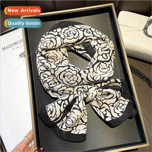 double crepe silk scarf tea flower double layer flutter tie