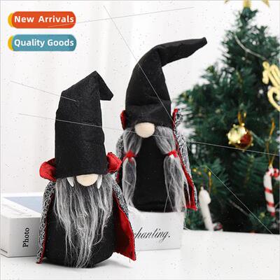 Halloween dwarf decorations faceless doll black wch cape hat