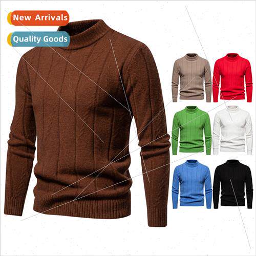 Winter new men casual warm bottoming shirt solid color round