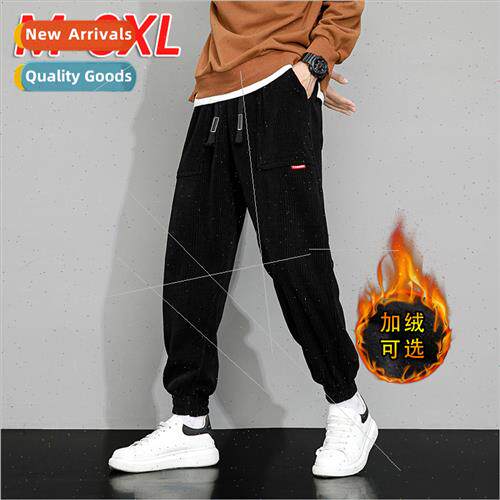 Autumn winter corduroy men pants bunched feet solid color ca