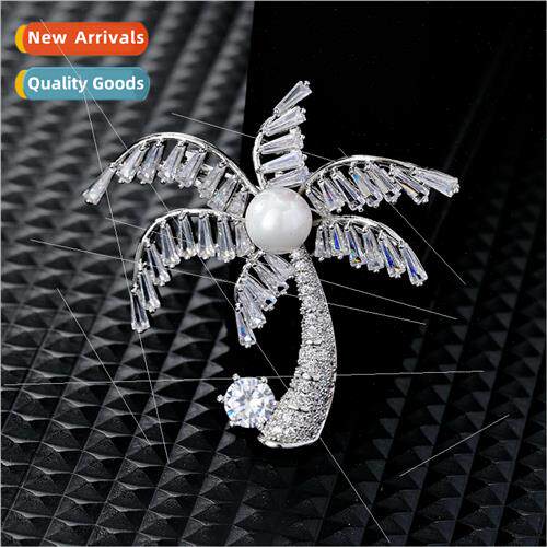 IslCorsage Zirconia Plant Brooch Tropical Coconut Tree Brooc