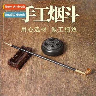 Long stem vintage straight elders Hetian red jade pipe gifts
