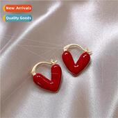 red heart earrings female buckle Fashion niche love