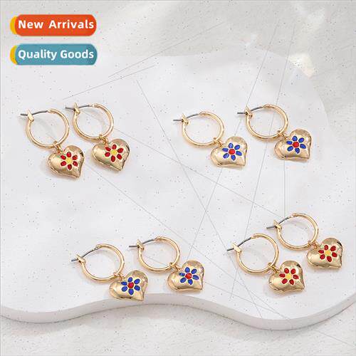 2023 Summer new heart drop oil retro earrings female Europe