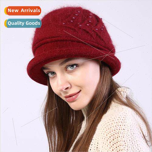 New knted rabb wool yarn basin cap female fall winter padded