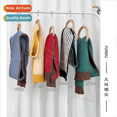 Korea clashing color striped wool knted long scarf female wi