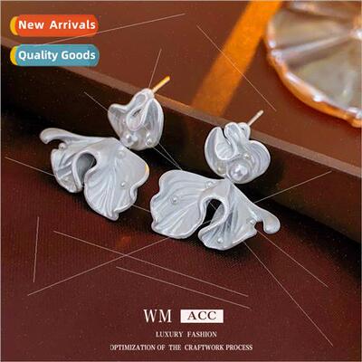 lver pin pleated fishtail pearl earrings earrings fashion ea