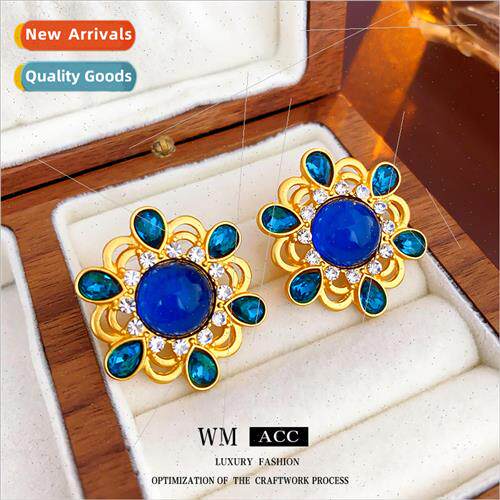 Earrings silver pin wh diamonds blue flower earrings worker