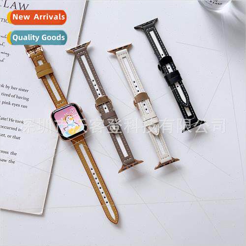 适用Apple Watch butterfly buckle canvas leather strap Applew