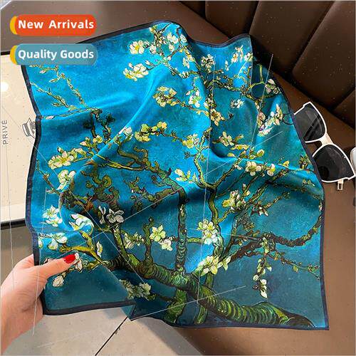 Spring summer new silk silk scarf female apricot e whe-colla