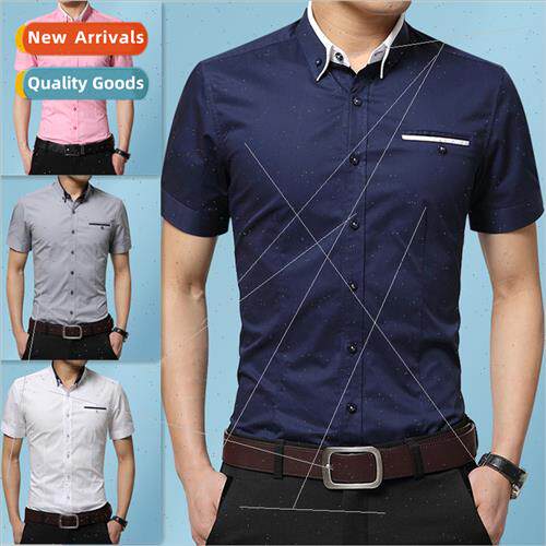 Summer short-sleeved -iron shirt men  Slim men collar profes