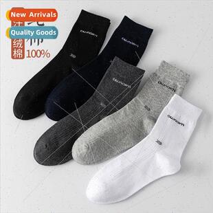 whe sock calf business color solid and black cotton mid Mens