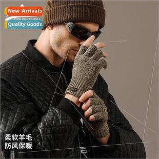finger woolen padded knted outdoor half mens Winter gloves