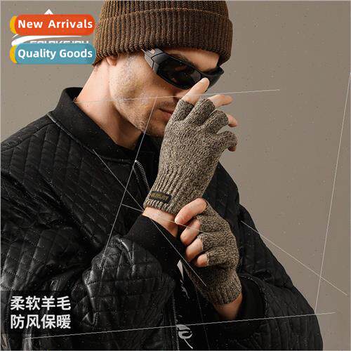 Winter knted half finger woolen gloves mens outdoor padded t