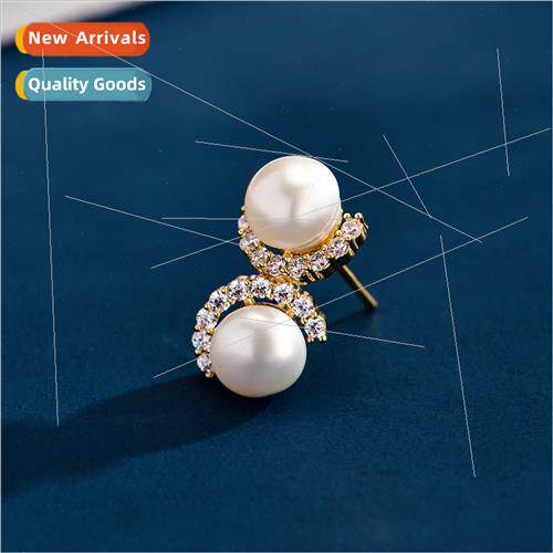 New s925 silver ear pin copper zirconia simple natural earri