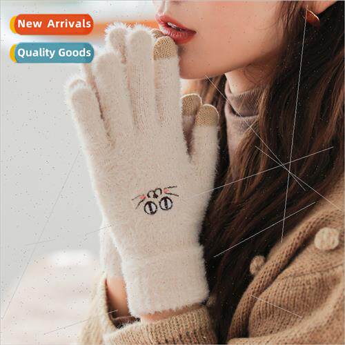 Autumn and winter warm knted gloves women outdoor riding thi