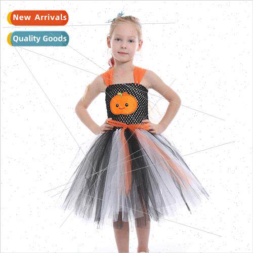 New girls dress Halloween children pumpkin lace princess mes