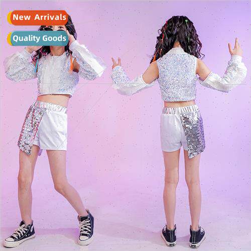 Childrens hip-hop set dance jazz dance silver sequins perman