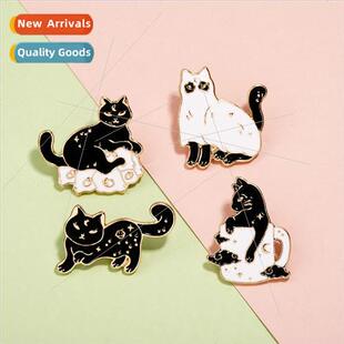 cartoon cute alloy brooch oil cat creative whe animal black