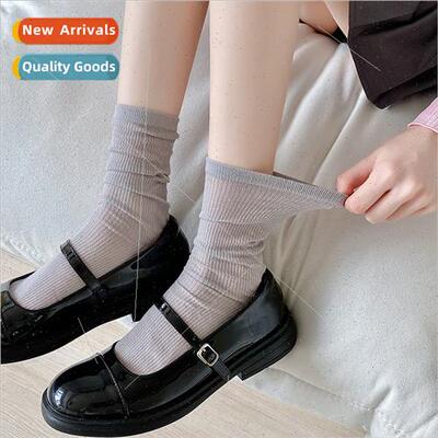 Socks Women Summer Solid Color Vertical Stripe Thin Cotton S