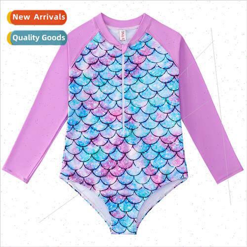 Childrens swimsu swimsu girls one-piece long-sleeved swimsu
