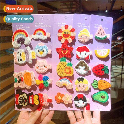 Cute cartoon baby hair clips wool flowers hairpin girls side