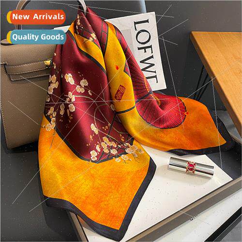 2022 new plum blossom silk scarf female temperament decorati