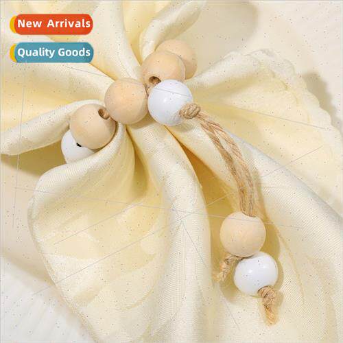 Handmade wooden beads woven twine hotel table napkin rings h