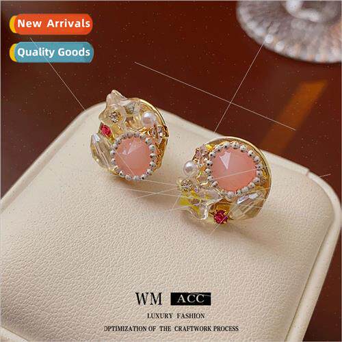 lver needle star pearl crystal earrings Elegant small hundre