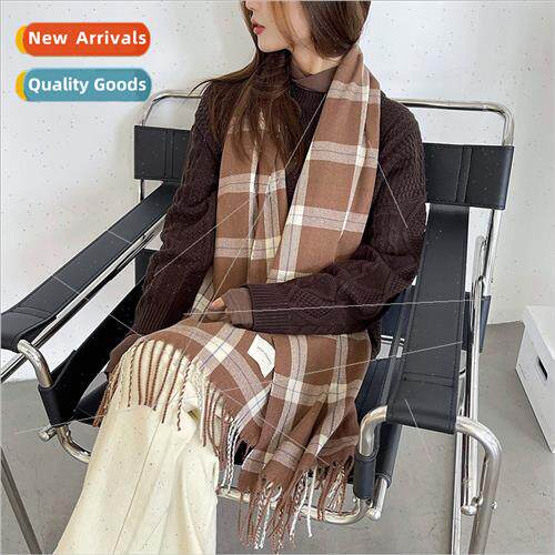 new small fresh plaid scarf female fall winter Korea  tassel