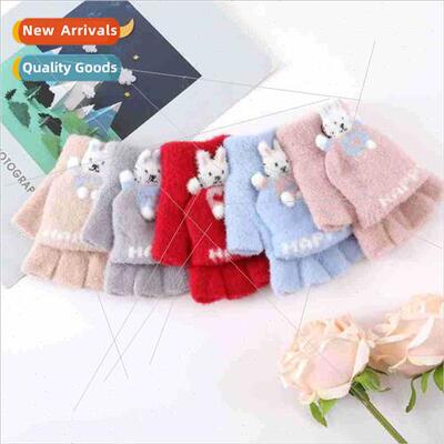 Cartoon rabb padded children gloves creative half-finger fli