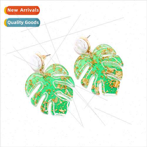 temperament simple acrylic leaf earrings fresh personaly all