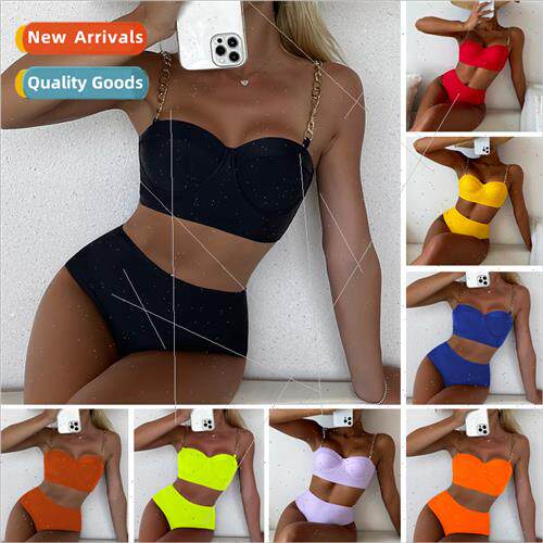 New Solid Color Europe Bikini Swimsu Sexy Spl High Waist Bel