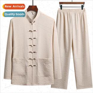 long sleeved aged elderly middle men linen Tang cotton