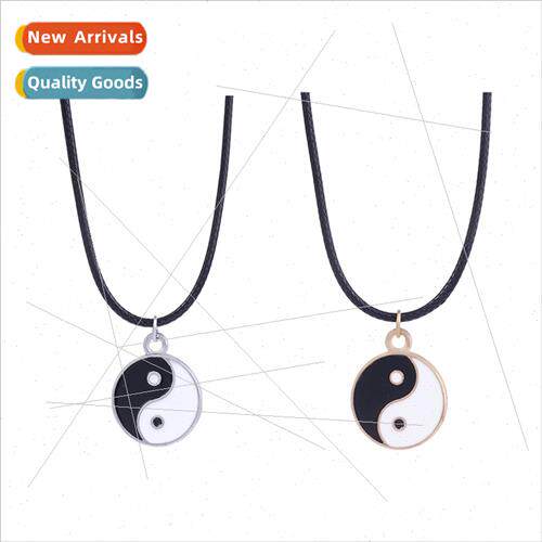 Bagua Heart Necklace Yin Yang Taiji Bone Chain Colorful Oil